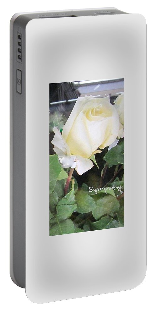 Landscape Portable Battery Charger featuring the photograph White Rose - Sympathy Card by Glenda Crigger