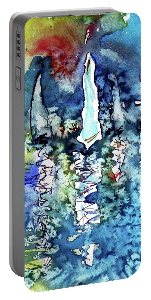 Sailboat Portable Battery Charger featuring the painting White sailboats at sunset by Kovacs Anna Brigitta