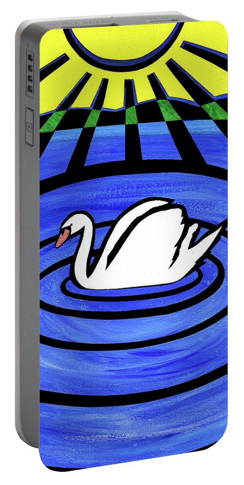 Swan Portable Battery Charger featuring the mixed media White Swan by Roseanne Jones