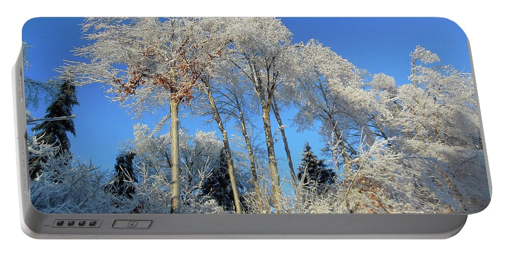 White Portable Battery Charger featuring the photograph White Trees Clear Skies by Rockin Docks