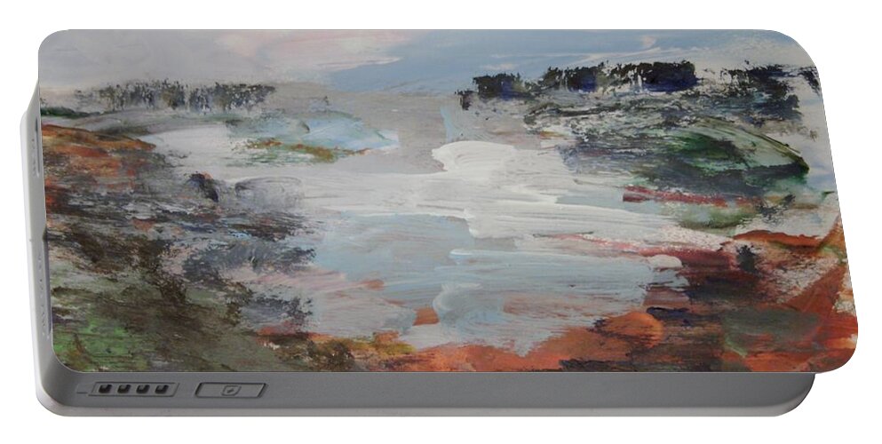 Foam Portable Battery Charger featuring the painting White Water Drift by Edward Wolverton