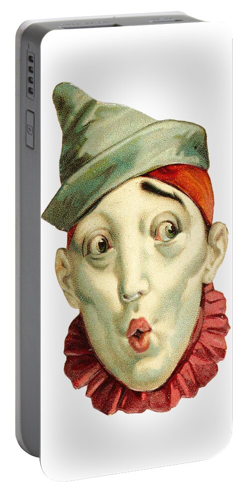 Vintage Clown Portable Battery Charger featuring the digital art Who Me? by Kim Kent