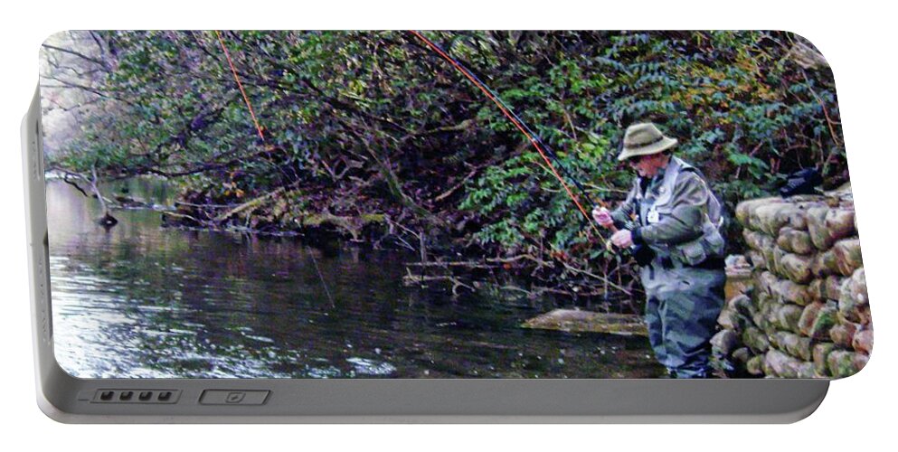 Fly Fish Portable Battery Charger featuring the photograph Whopper on the Line by Joe Duket