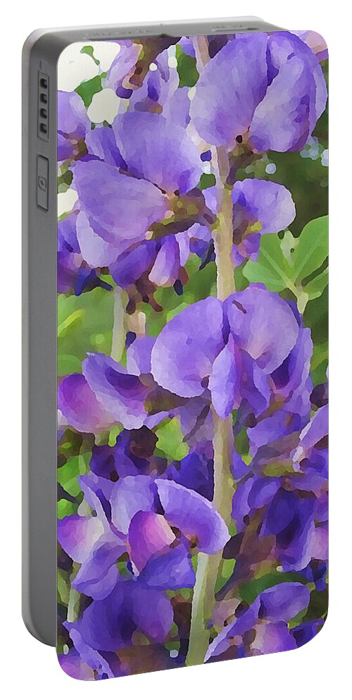 Wildflower Portable Battery Charger featuring the mixed media Wild Blue False Indigo by Shelli Fitzpatrick