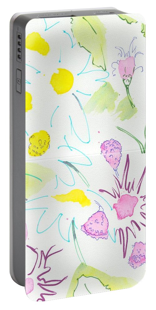 Line And Was Portable Battery Charger featuring the painting Wild Daisies Pattern by Mike Jory