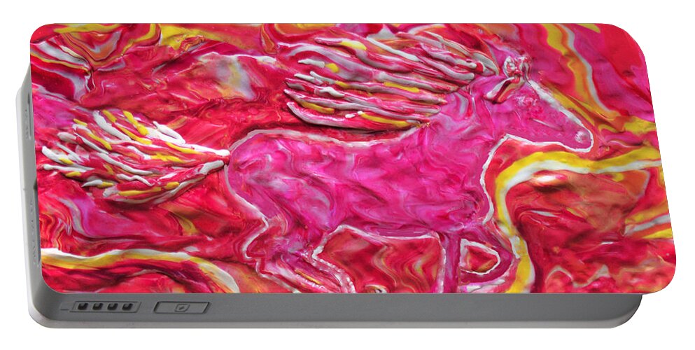 Horse Portable Battery Charger featuring the mixed media Wild Fire by Deborah Stanley