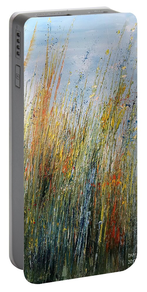 Weeds Portable Battery Charger featuring the painting Wild Flowers and Hay by Dorothy Maier