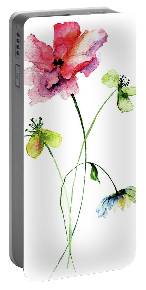 Watercolor Portable Battery Charger featuring the painting Wild flowers watercolor illustration by Regina Jershova