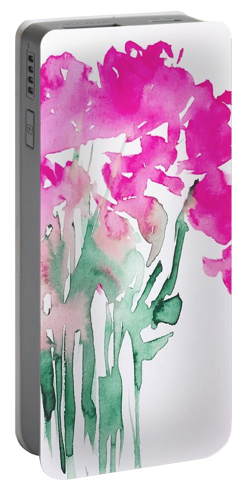 Flower Portable Battery Charger featuring the painting Wild Pink Flowers by Britta Zehm