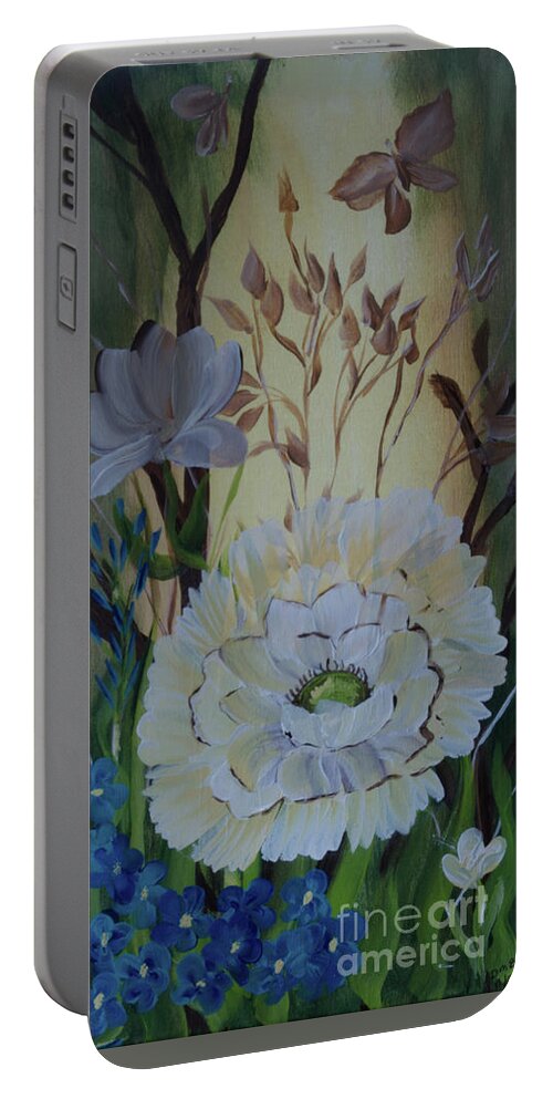 Acrylic Portable Battery Charger featuring the painting Wild Rose In The Forest by Donna Brown