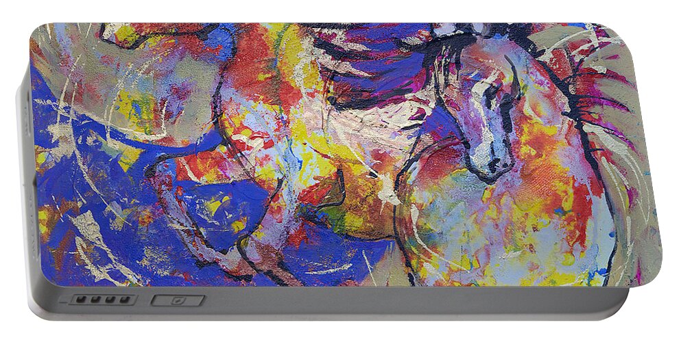 Horses Portable Battery Charger featuring the painting Wild Runners by Jyotika Shroff