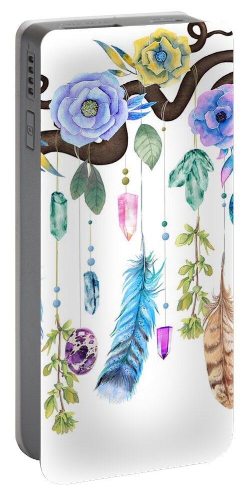 Painting Portable Battery Charger featuring the painting Wild Wood Roses And Twisted Branches Spirit Gazer by Little Bunny Sunshine