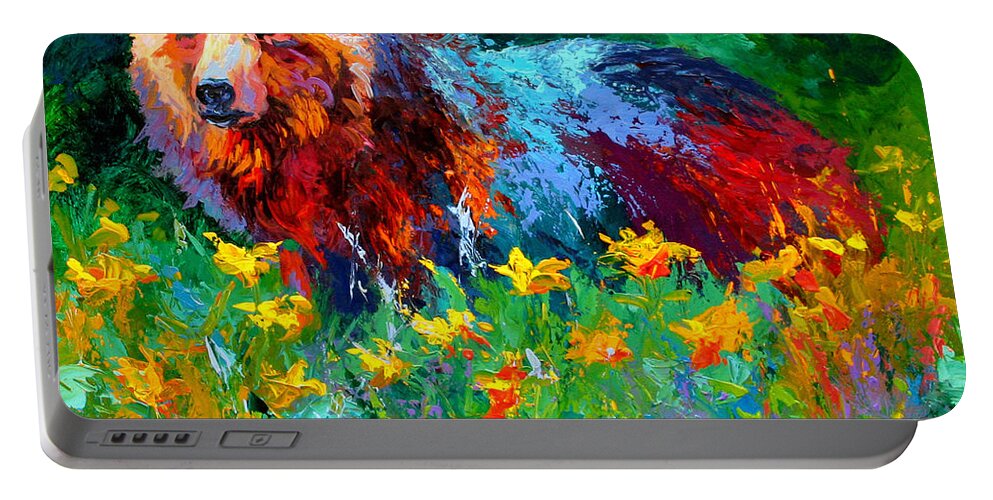 Bear Portable Battery Charger featuring the painting Wildflower Grizz II by Marion Rose