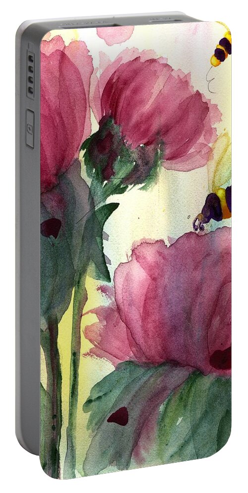 Wildflowers Portable Battery Charger featuring the painting Wildflowers and Bees by Dawn Derman