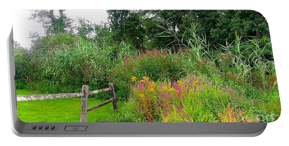 Wildflowers Portable Battery Charger featuring the photograph Wildflowers and Fence in Bridgewater by Dani McEvoy