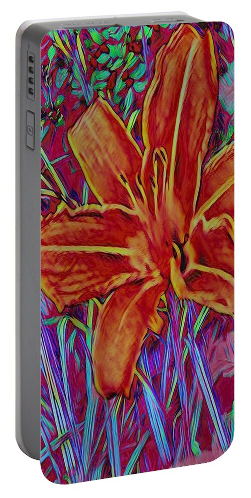 Mixed Media Portable Battery Charger featuring the mixed media WildTiger Lily by MaryLee Parker