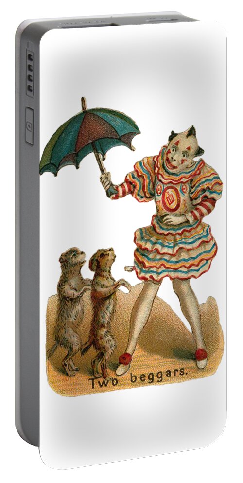 Vintage Circus Portable Battery Charger featuring the digital art Will Work for Food by Kim Kent