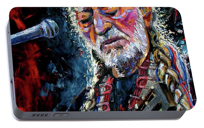 Booger Red Portable Battery Charger featuring the painting Willie Nelson portrait by Debra Hurd