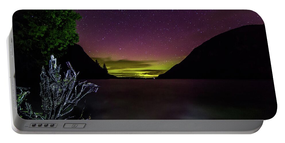 Aurora Portable Battery Charger featuring the photograph Willoughby Aurora and Shoreline by Tim Kirchoff