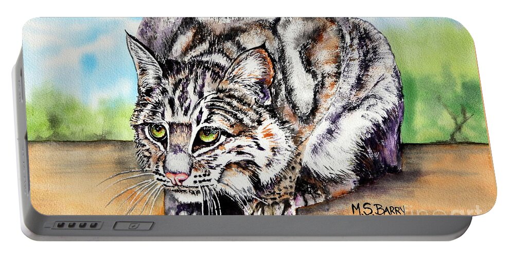Bobcat Portable Battery Charger featuring the painting Willow by Maria Barry