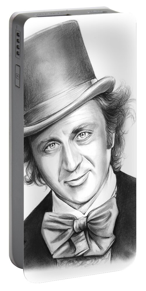 Willy Wonka Portable Battery Charger featuring the drawing Willy Wonka by Greg Joens