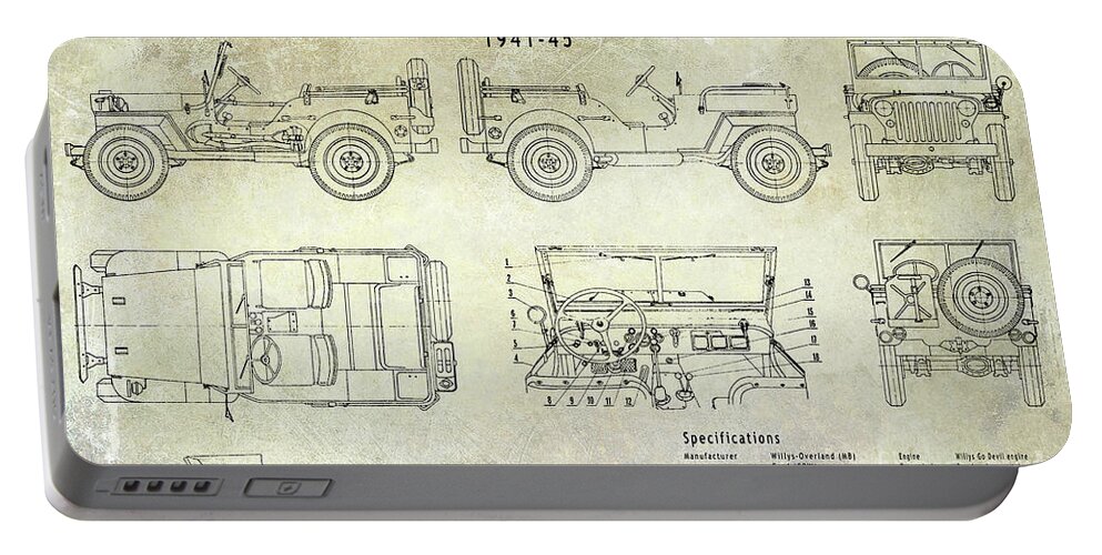 Willys Portable Battery Charger featuring the photograph Willys Jeep Blueprint by Jon Neidert