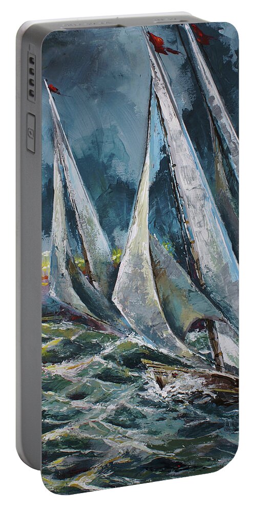 Sailing Portable Battery Charger featuring the painting Wind by Michael Lang