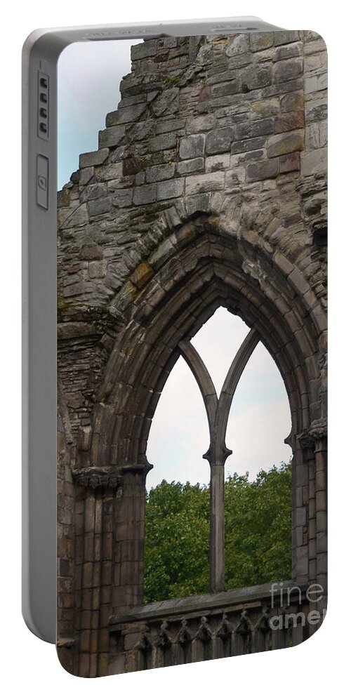 Holyrood Abbey Portable Battery Charger featuring the photograph Window Ruins at Holyrood Abbey by DejaVu Designs