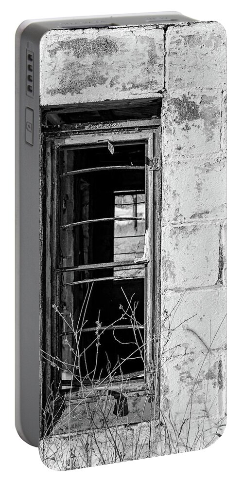 Black And White Portable Battery Charger featuring the photograph Through My Windows by Holly Ross
