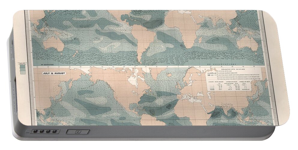 Geological Map Portable Battery Charger featuring the drawing Winds over the Oceans - Meteorological Map - Geological Map - Wind Direction and Speed Chart by Studio Grafiikka
