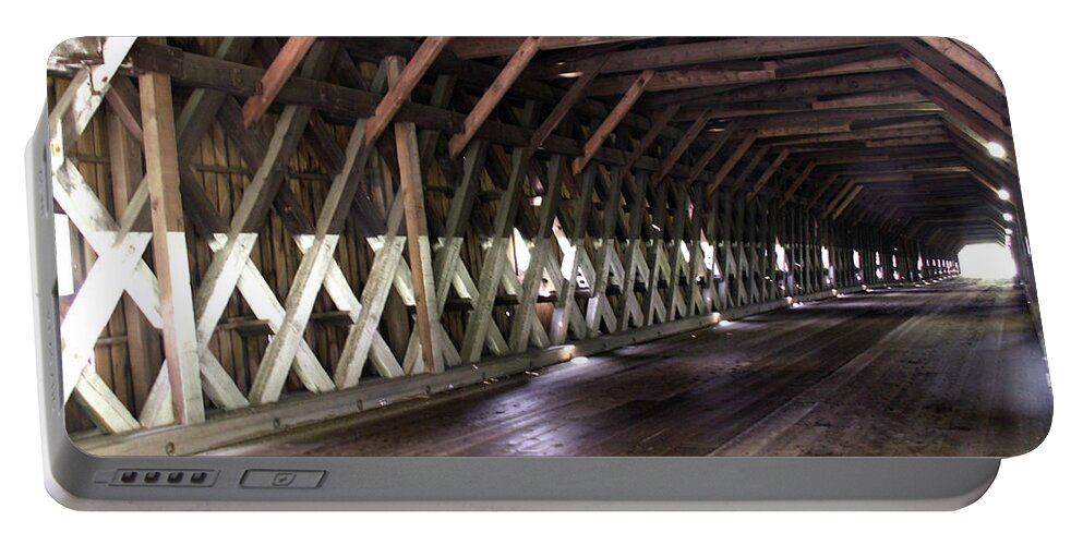 Windsor Portable Battery Charger featuring the photograph Windsor Cornish Covered Bridge Interior by Nancy Griswold
