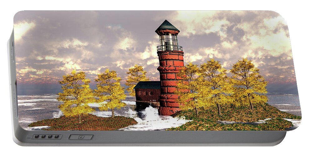 Lighthouse Portable Battery Charger featuring the digital art Windy Hill Ligthouse by John Junek