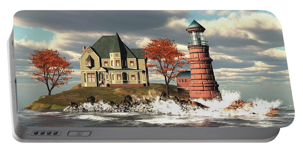 Windy Point Lighthouse.charming Seascape Scene Portable Battery Charger featuring the digital art Windy Point Lighthouse by John Junek