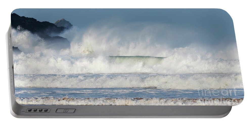 Wind Portable Battery Charger featuring the photograph Windy Seas in Cornwall by Nicholas Burningham