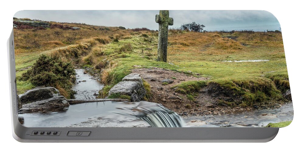 Windypost Cross Portable Battery Charger featuring the photograph Windypost Cross - Dartmoor by Joana Kruse