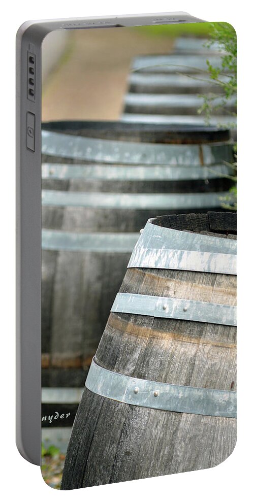 Wine Barrels Portable Battery Charger featuring the photograph Wine Barrels Foxen Winery by Barbara Snyder
