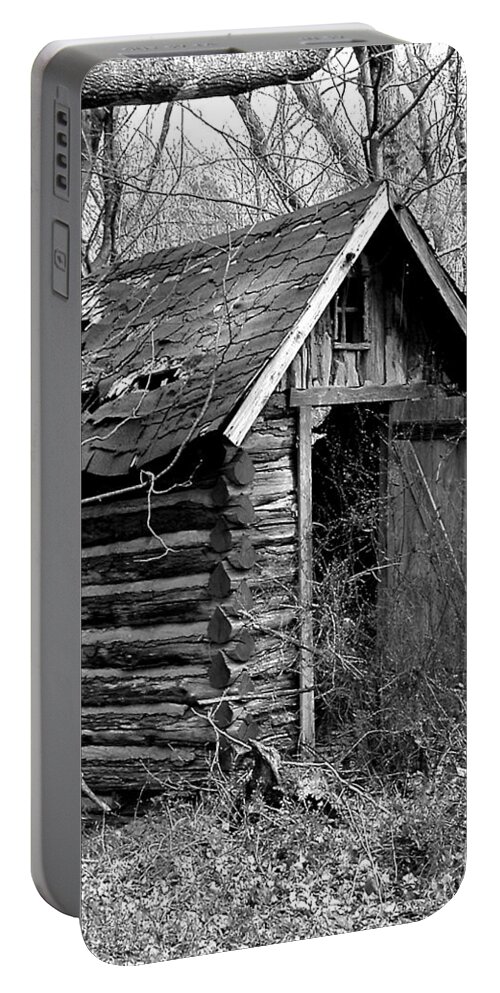 Ansel Adams Portable Battery Charger featuring the photograph WinslowLogOuthouse-11x17 by Curtis J Neeley Jr
