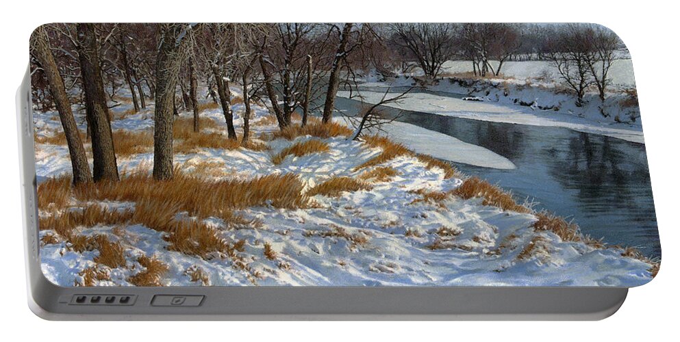 Landscape Portable Battery Charger featuring the drawing Winter Along the Little Sioux by Bruce Morrison