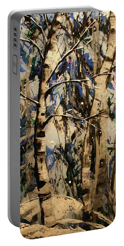Frozen Portable Battery Charger featuring the painting Winter Aspen by Marilyn Quigley
