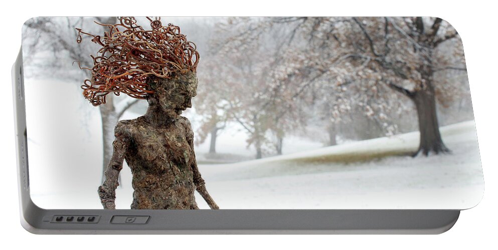 Forest Portable Battery Charger featuring the sculpture Winter Beauty by Adam Long