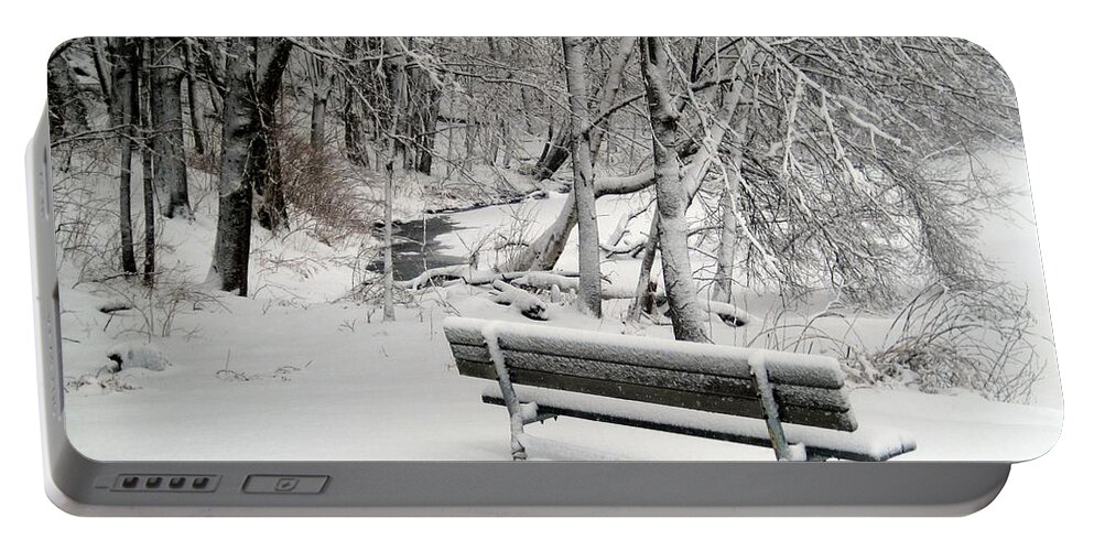 Winter Bench Portable Battery Charger featuring the photograph Winter Bench by Suzanne DeGeorge