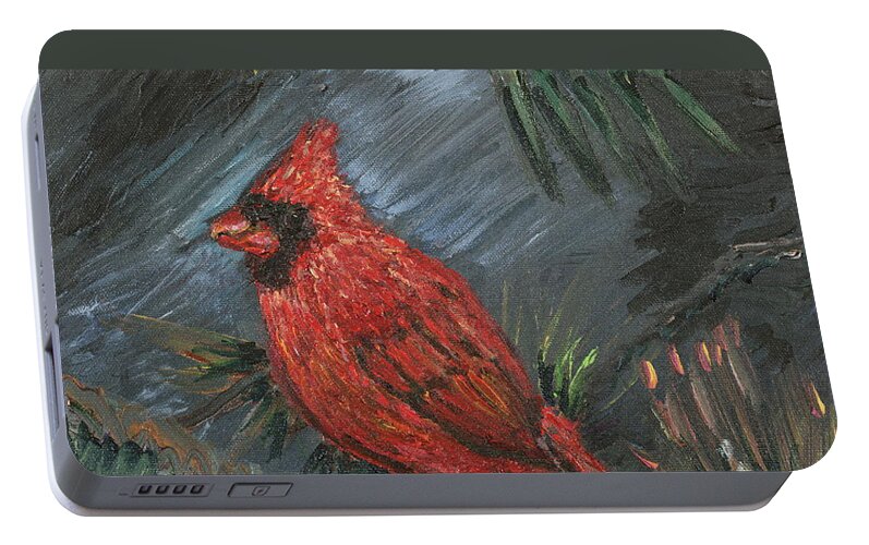 Bird Portable Battery Charger featuring the painting Winter Cardinal by Nadine Rippelmeyer