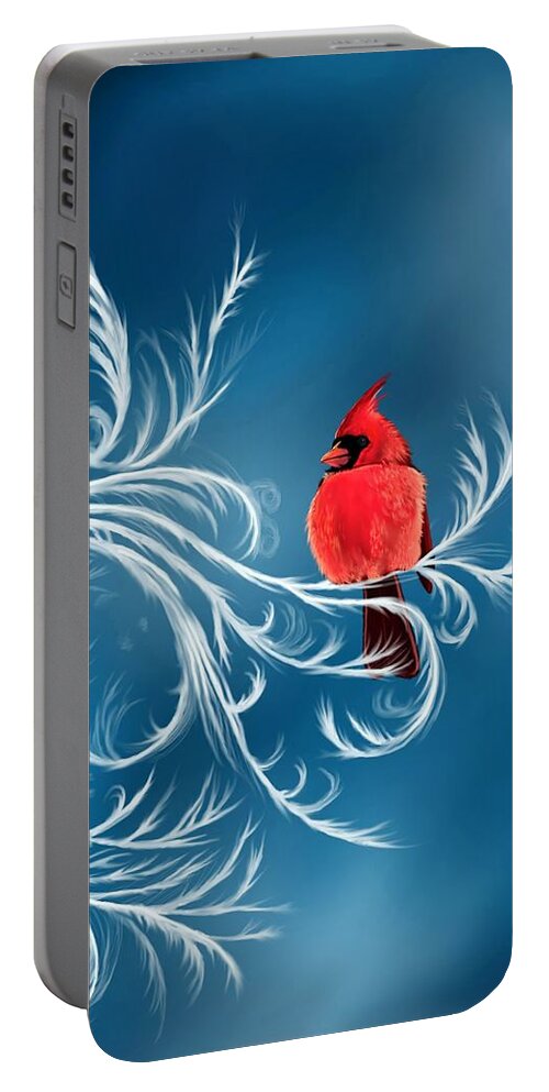 Bird Portable Battery Charger featuring the digital art Winter Cardinal by Norman Klein