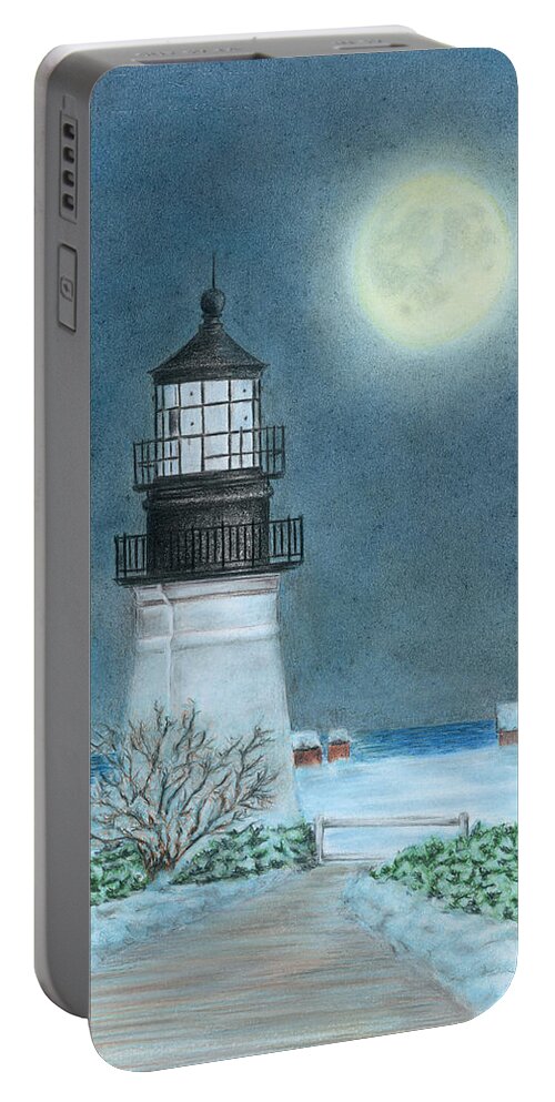 Lighthouse Portable Battery Charger featuring the drawing Winter Coast by Troy Levesque