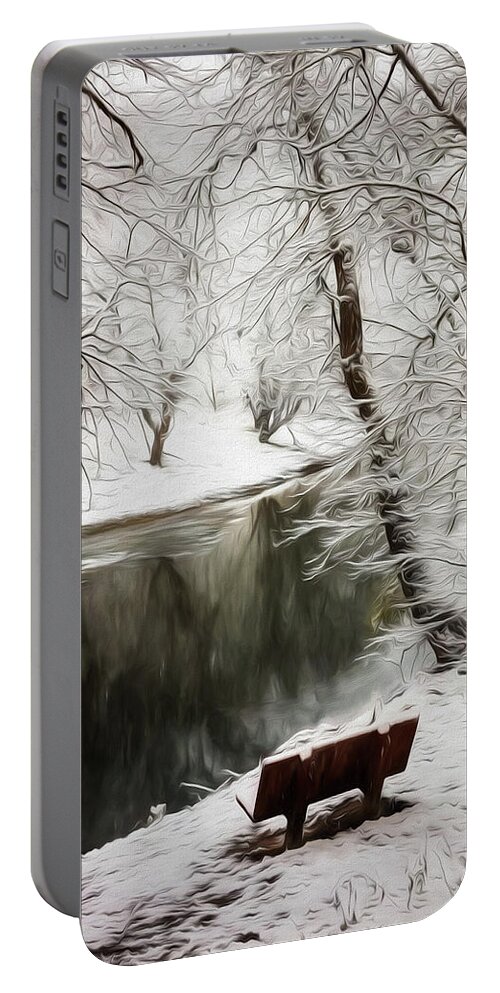 Appalachia Portable Battery Charger featuring the photograph Winter Contemplation Watercolor Painting by Debra and Dave Vanderlaan