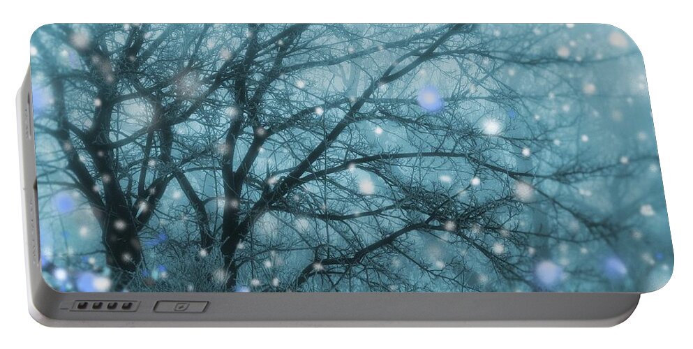 Snowfall Portable Battery Charger featuring the digital art Winter Evening Snowfall by Mary Wolf