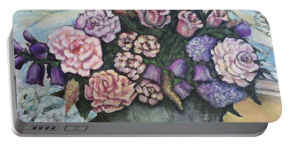 Still Life Portable Battery Charger featuring the painting Winter Flowers by Rae Chichilnitsky