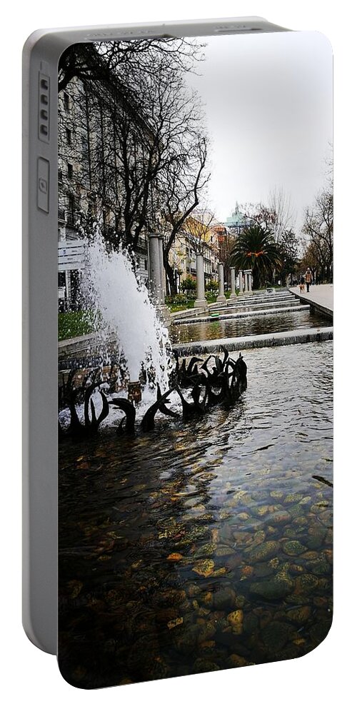 Landscape Portable Battery Charger featuring the photograph Winter fountain by Jarek Filipowicz
