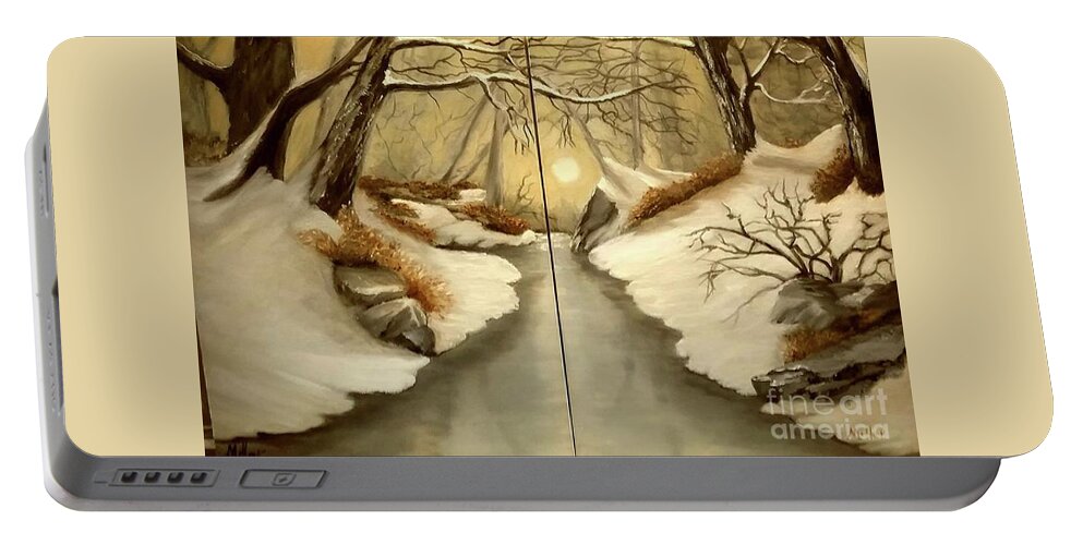Landscape Portable Battery Charger featuring the painting Winter Glow by Peggy Miller