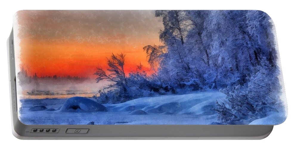 Winter Portable Battery Charger featuring the painting Winter by Maciek Froncisz